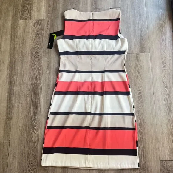 New Alyx Dress Sleeveless Stripe Coral Navy Cream Sheath Sz 2 Office Classic NWT - Picture 10 of 15